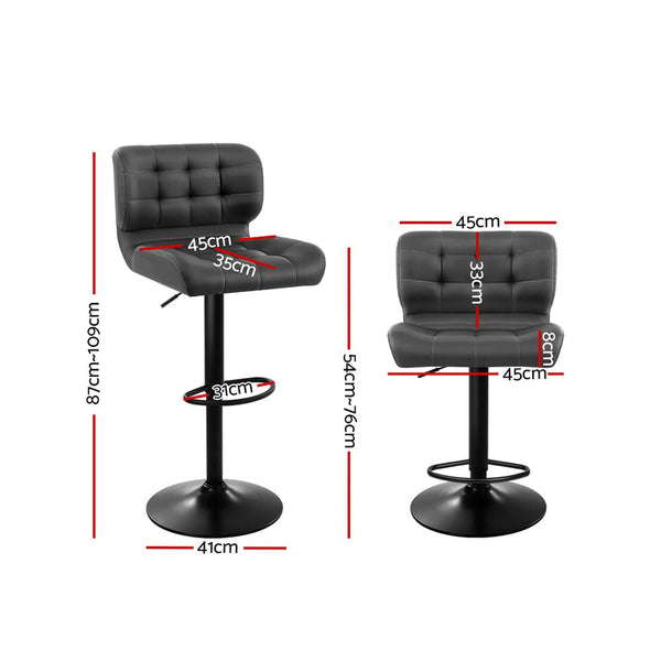 Furniture > Bar Stools & Chairs > Table & Bar Stools - Artiss 2x Bar Stools Gas Lift Leather Padded Grey - Garden Yard