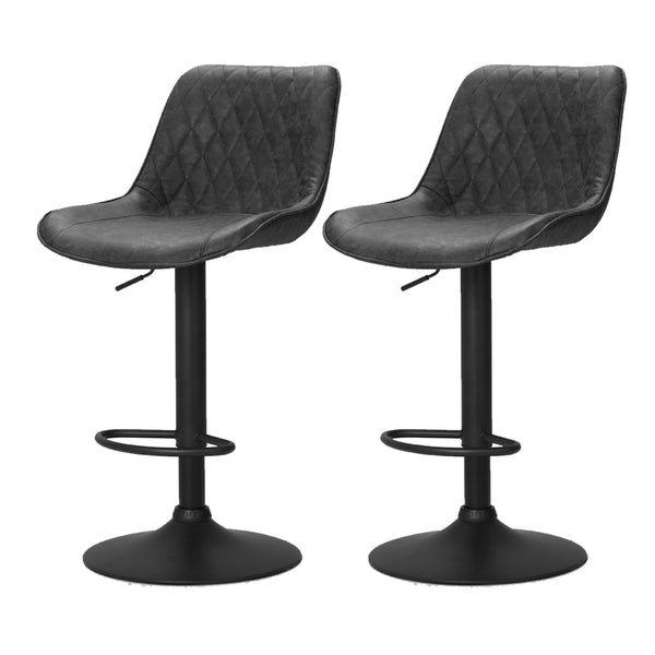 Furniture > Bar Stools & Chairs > Table & Bar Stools - Artiss 2x Bar Stools Gas Lift Vintage Leather Black - Garden Yard