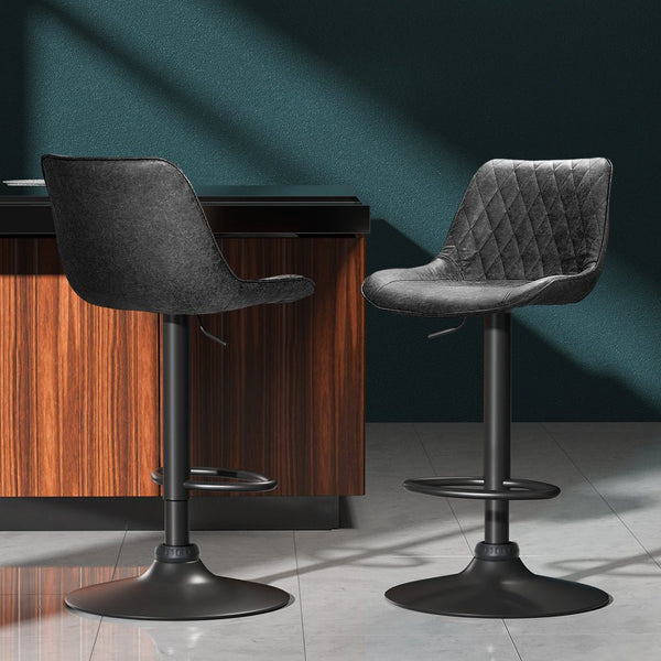 Furniture > Bar Stools & Chairs > Table & Bar Stools - Artiss 2x Bar Stools Gas Lift Vintage Leather Black - Garden Yard