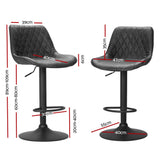 Furniture > Bar Stools & Chairs > Table & Bar Stools - Artiss 2x Bar Stools Gas Lift Vintage Leather Black - Garden Yard