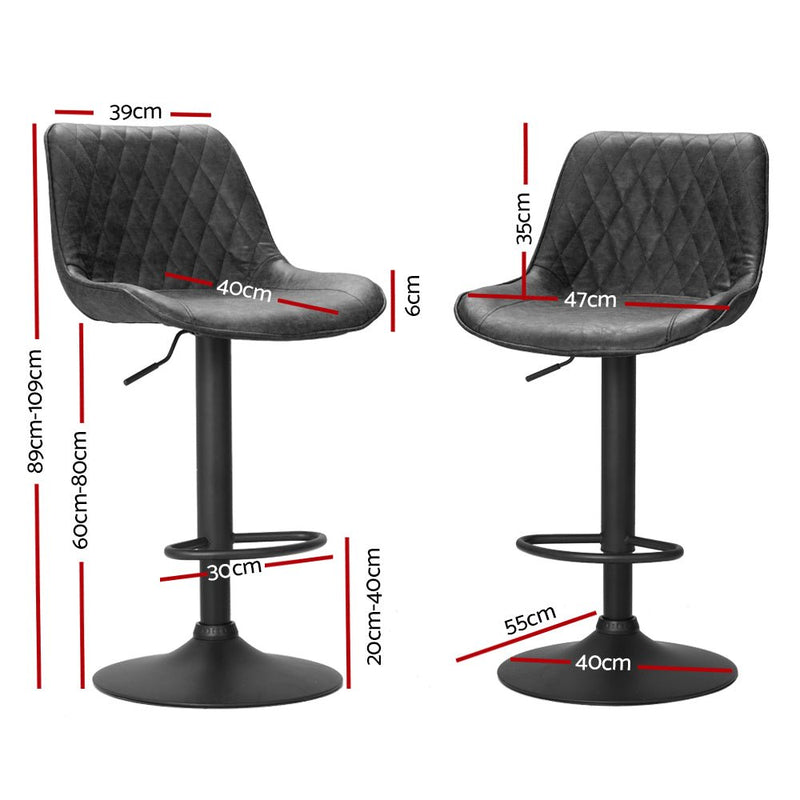 Furniture > Bar Stools & Chairs > Table & Bar Stools - Artiss 2x Bar Stools Gas Lift Vintage Leather Black - Garden Yard