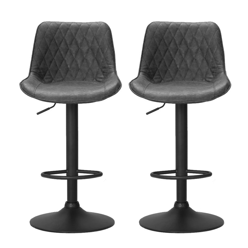 Furniture > Bar Stools & Chairs > Table & Bar Stools - Artiss 2x Bar Stools Gas Lift Vintage Leather Black - Garden Yard