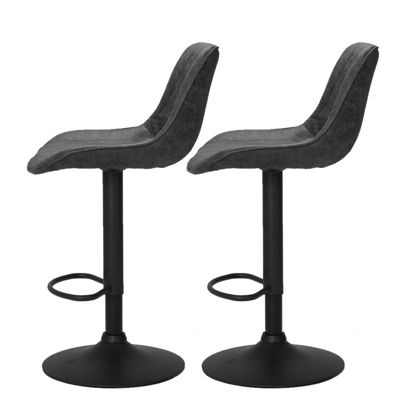Furniture > Bar Stools & Chairs > Table & Bar Stools - Artiss 2x Bar Stools Gas Lift Vintage Leather Black - Garden Yard