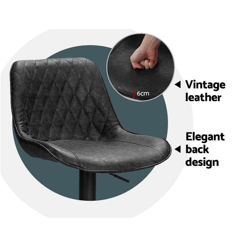 Furniture > Bar Stools & Chairs > Table & Bar Stools - Artiss 2x Bar Stools Gas Lift Vintage Leather Black - Garden Yard