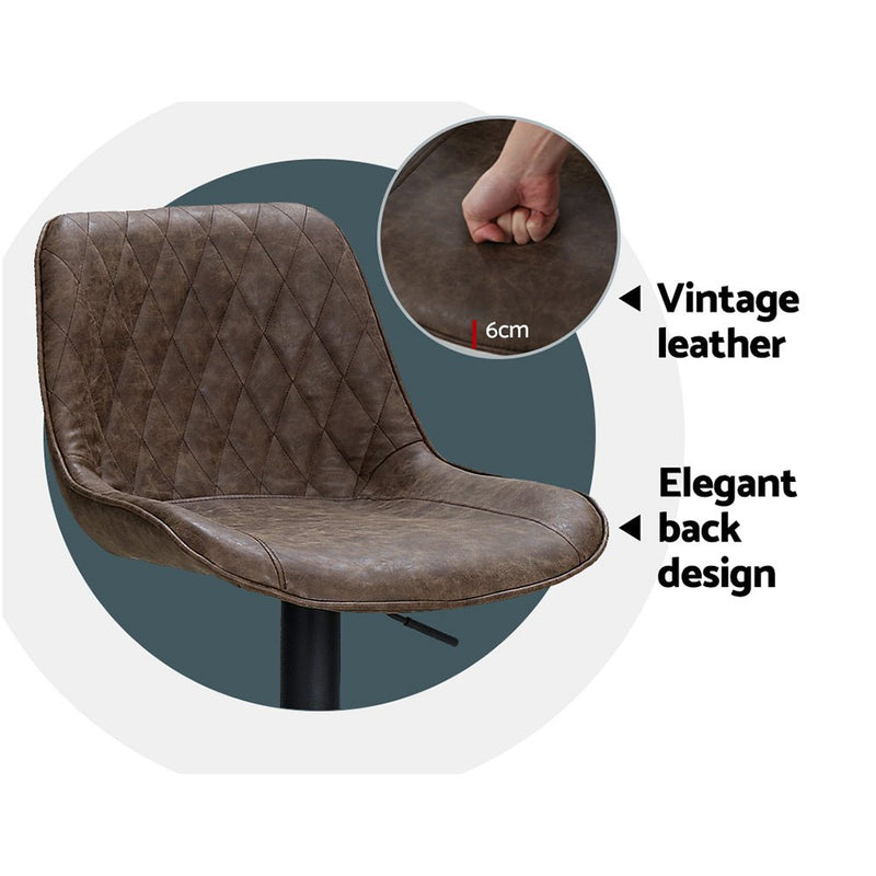 Furniture > Bar Stools & Chairs > Table & Bar Stools - Artiss 2x Bar Stools Gas Lift Vintage Leather Brown - Garden Yard