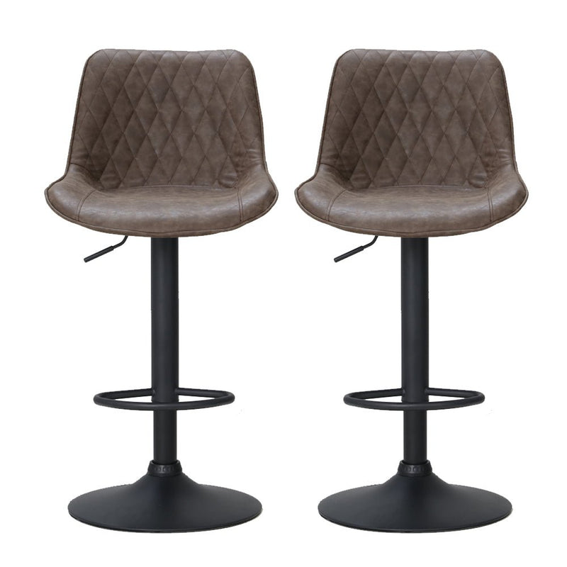 Furniture > Bar Stools & Chairs > Table & Bar Stools - Artiss 2x Bar Stools Gas Lift Vintage Leather Brown - Garden Yard