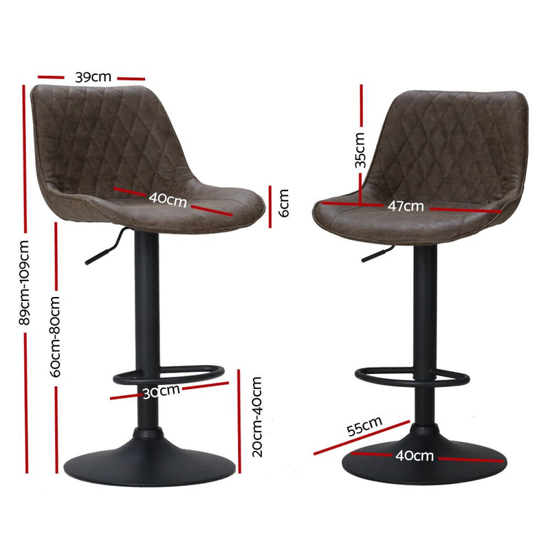 Furniture > Bar Stools & Chairs > Table & Bar Stools - Artiss 2x Bar Stools Gas Lift Vintage Leather Brown - Garden Yard