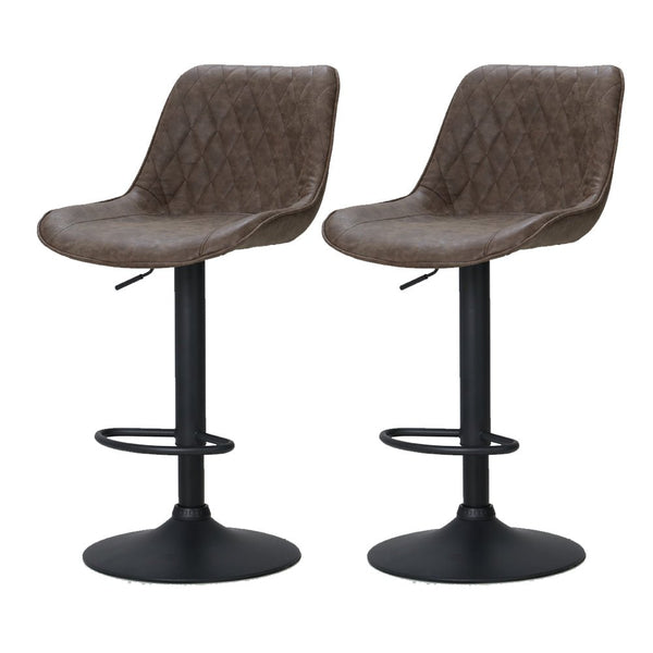 Furniture > Bar Stools & Chairs > Table & Bar Stools - Artiss 2x Bar Stools Gas Lift Vintage Leather Brown - Garden Yard