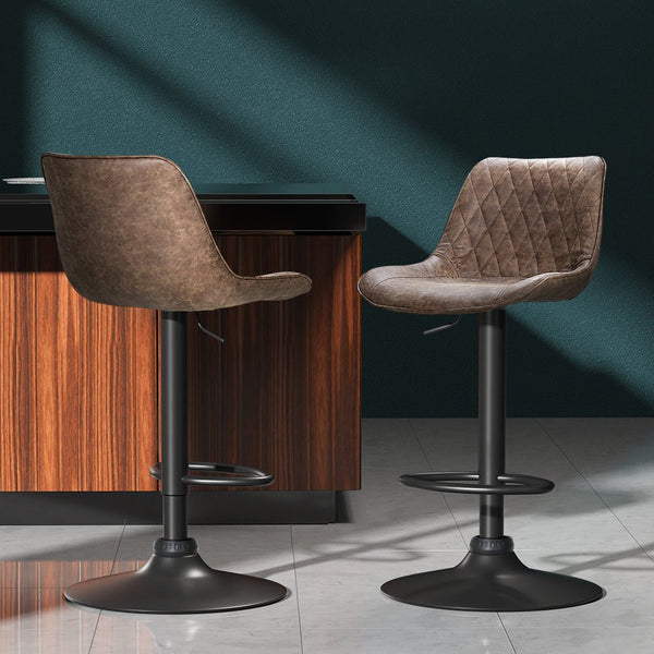 Furniture > Bar Stools & Chairs > Table & Bar Stools - Artiss 2x Bar Stools Gas Lift Vintage Leather Brown - Garden Yard