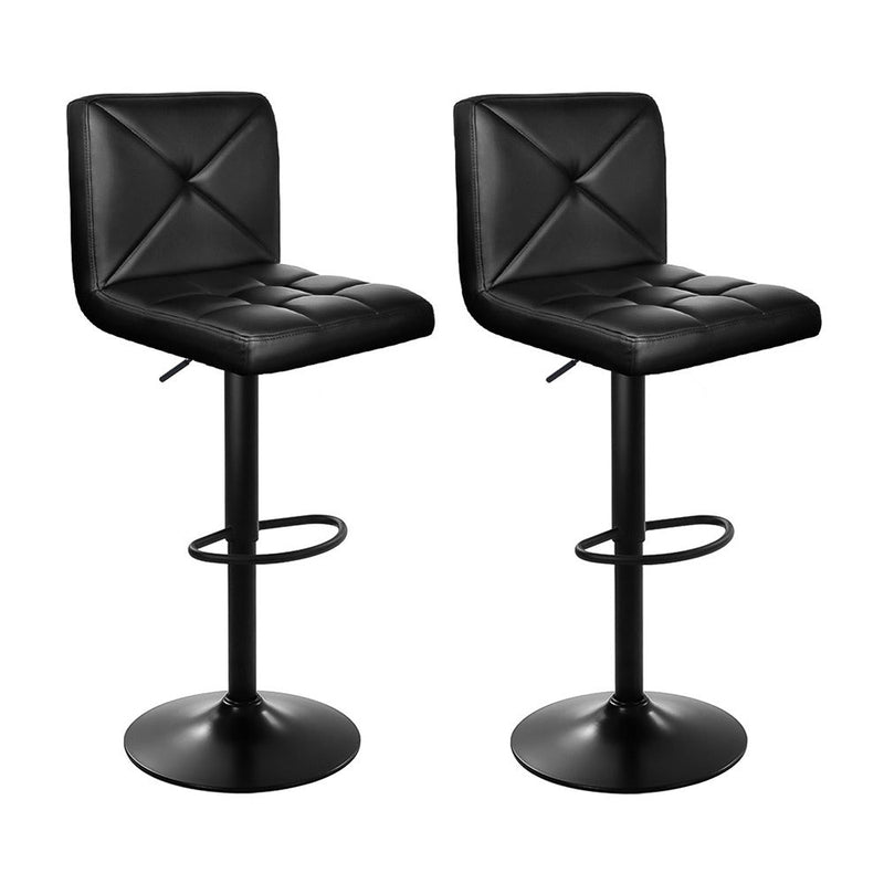 Furniture > Bar Stools & Chairs > Table & Bar Stools - Artiss 2x Bar Stools Kitchen Dining Chairs Gas Lift Stool Leather Black - Garden Yard