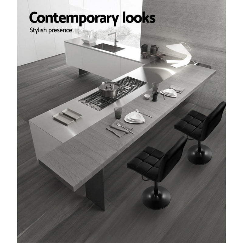 Furniture > Bar Stools & Chairs > Table & Bar Stools - Artiss 2x Bar Stools Kitchen Dining Chairs Gas Lift Stool Leather Black - Garden Yard