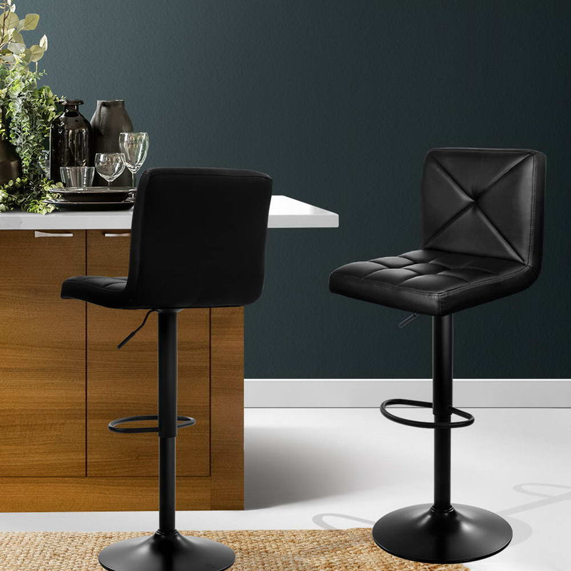 Furniture > Bar Stools & Chairs > Table & Bar Stools - Artiss 2x Bar Stools Kitchen Dining Chairs Gas Lift Stool Leather Black - Garden Yard