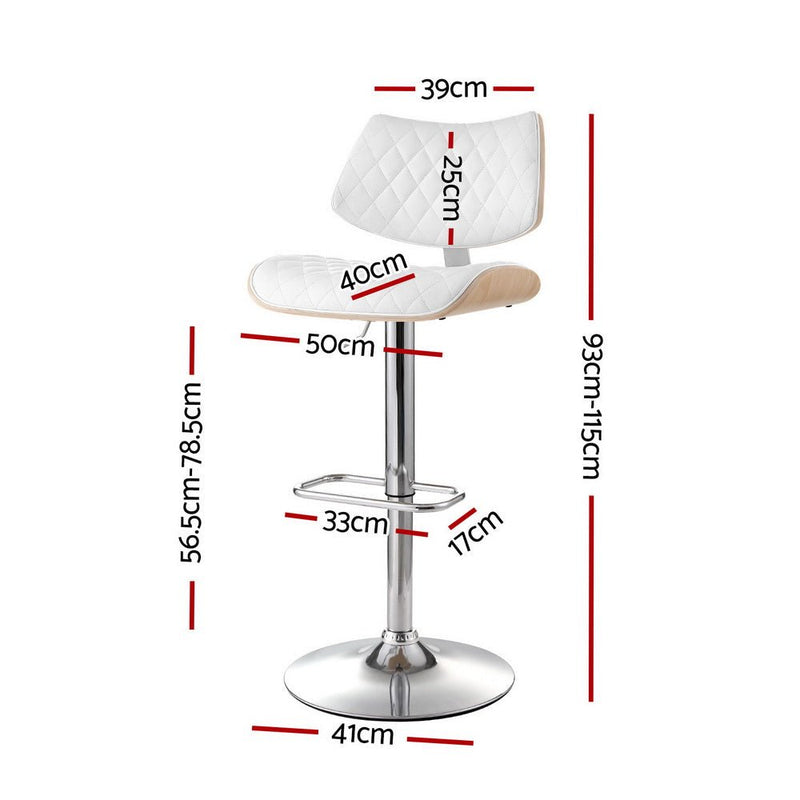 Furniture > Bar Stools & Chairs > Table & Bar Stools - Artiss 2x Bar Stools Kitchen Dining Chairs Gas Lift Stool Wooden Leather White - Garden Yard