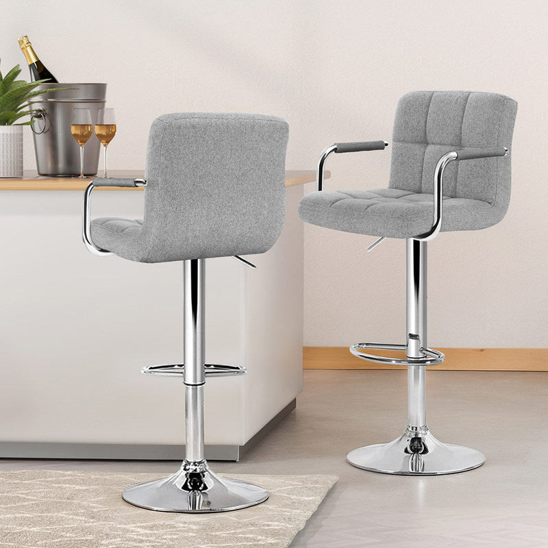 Furniture > Bar Stools & Chairs > Table & Bar Stools - Artiss 4x Bar Stools Fabric Gas Lift w/Armrest Grey - Garden Yard