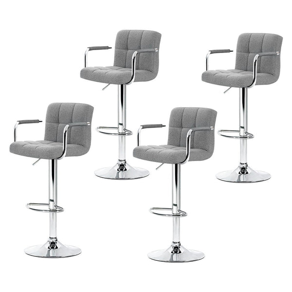 Furniture > Bar Stools & Chairs > Table & Bar Stools - Artiss 4x Bar Stools Fabric Gas Lift w/Armrest Grey - Garden Yard