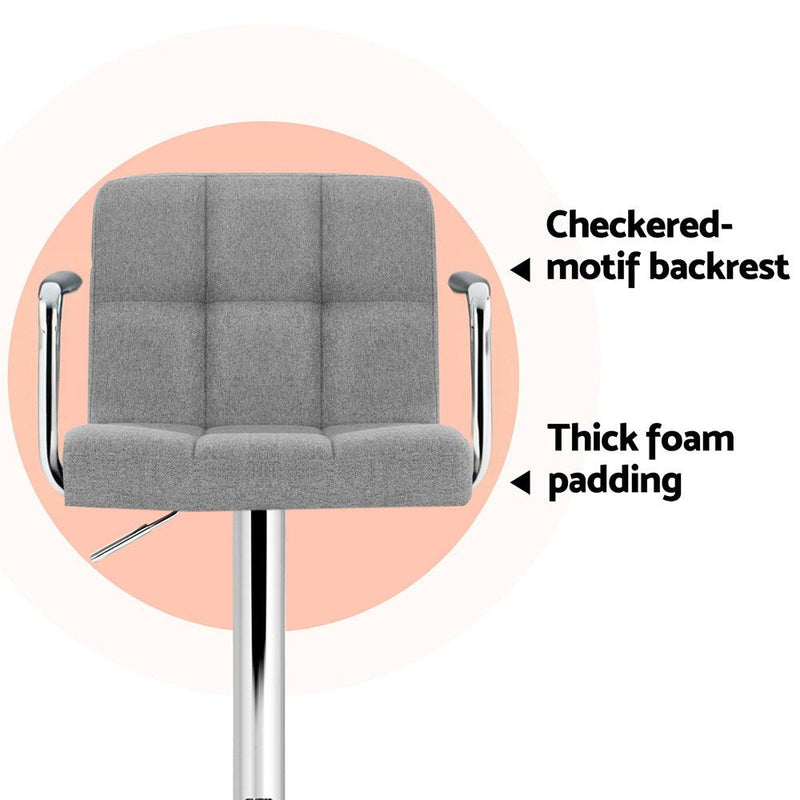 Furniture > Bar Stools & Chairs > Table & Bar Stools - Artiss 4x Bar Stools Fabric Gas Lift w/Armrest Grey - Garden Yard