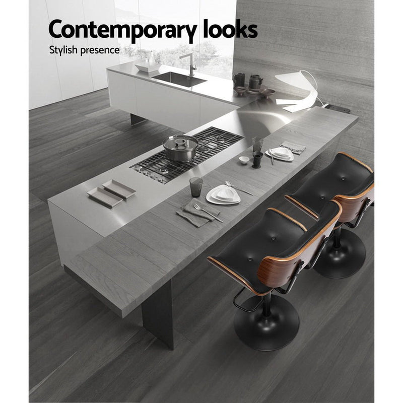 Furniture > Bar Stools & Chairs > Table & Bar Stools - Artiss 4x Bar Stools Gas Lift Leather All Black - Garden Yard