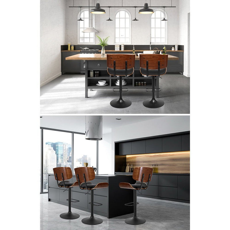 Furniture > Bar Stools & Chairs > Table & Bar Stools - Artiss 4x Bar Stools Gas Lift Leather All Black - Garden Yard