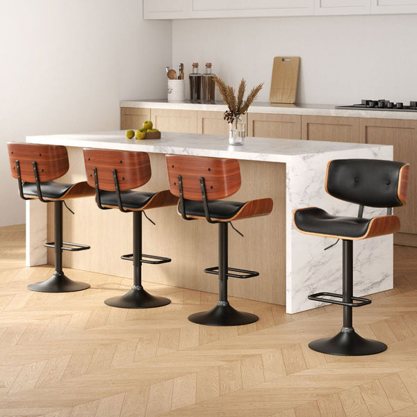 Furniture > Bar Stools & Chairs > Table & Bar Stools - Artiss 4x Bar Stools Gas Lift Leather All Black - Garden Yard