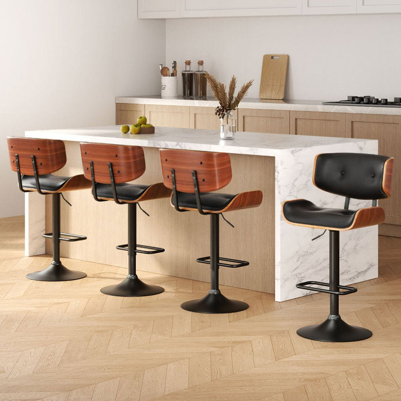 Furniture > Bar Stools & Chairs > Table & Bar Stools - Artiss 4x Bar Stools Gas Lift Leather All Black - Garden Yard