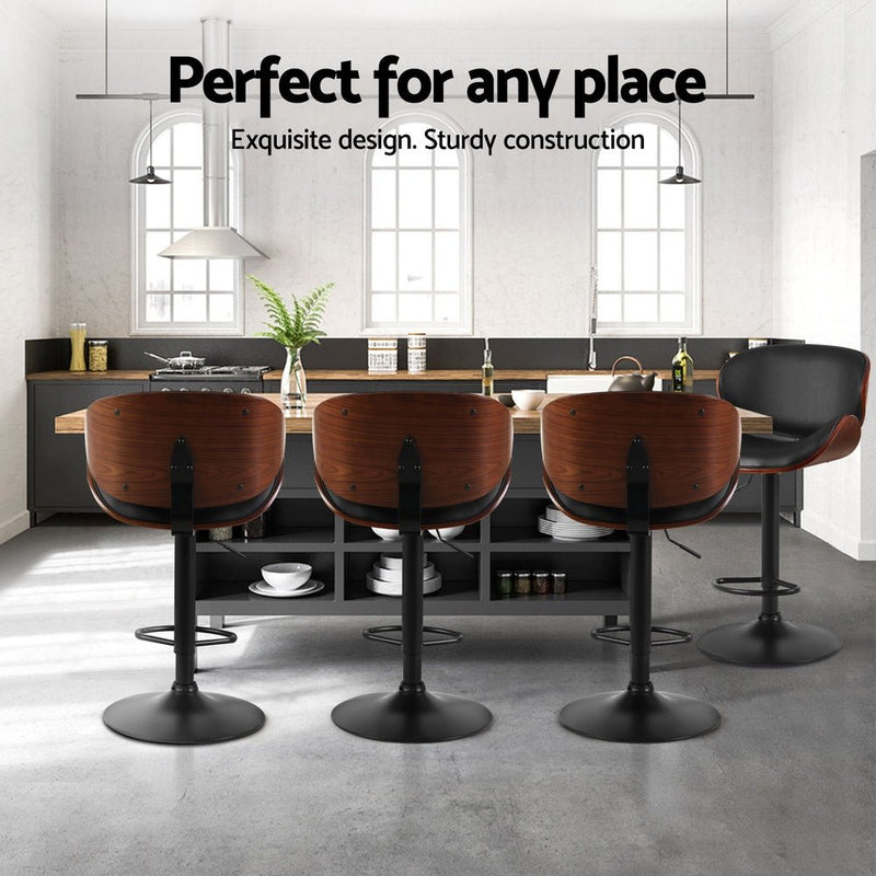 Furniture > Bar Stools & Chairs > Table & Bar Stools - Artiss 4x Bar Stools Gas Lift Leather Padded Black - Garden Yard