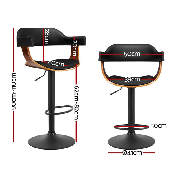 Furniture > Bar Stools & Chairs > Table & Bar Stools - Artiss 4x Bar Stools Gas Lift Leather w/Armrest All Black - Garden Yard