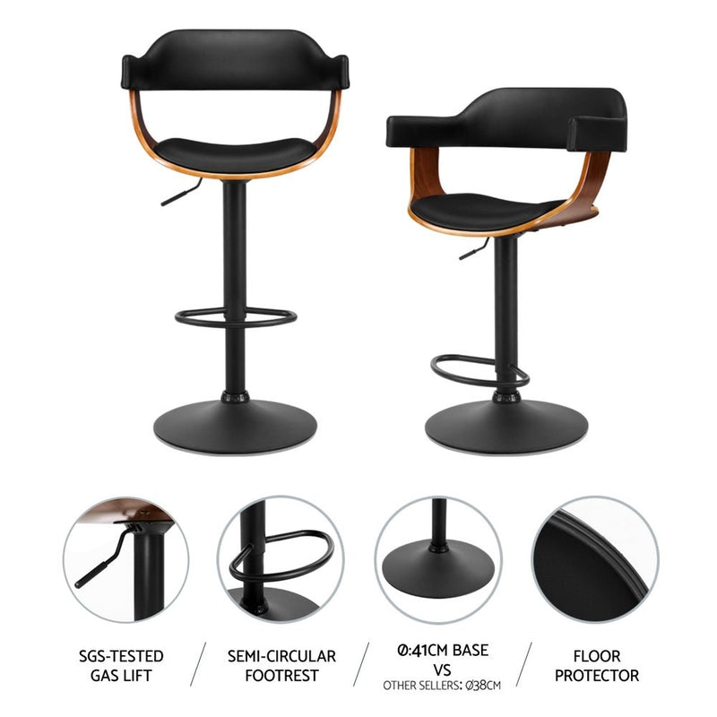 Furniture > Bar Stools & Chairs > Table & Bar Stools - Artiss 4x Bar Stools Gas Lift Leather w/Armrest All Black - Garden Yard