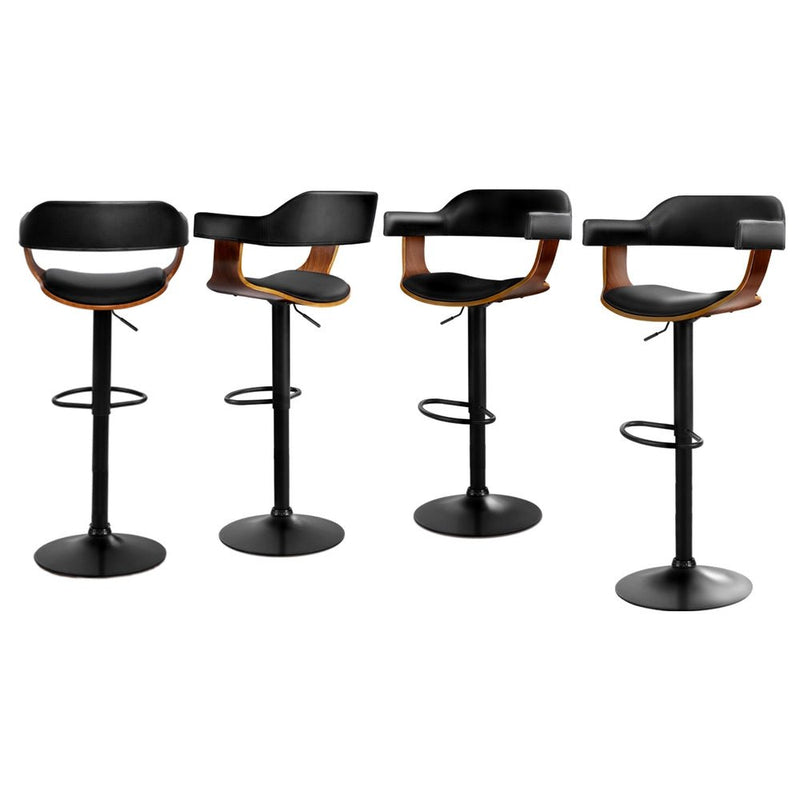 Furniture > Bar Stools & Chairs > Table & Bar Stools - Artiss 4x Bar Stools Gas Lift Leather w/Armrest All Black - Garden Yard