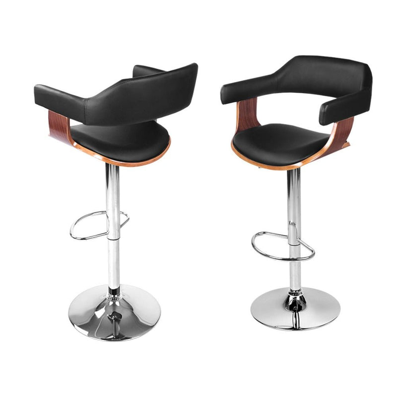 Furniture > Bar Stools & Chairs > Table & Bar Stools - Artiss 4x Bar Stools Gas Lift Leather w/Armrest Black - Garden Yard