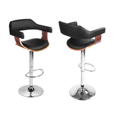 Furniture > Bar Stools & Chairs > Table & Bar Stools - Artiss 4x Bar Stools Gas Lift Leather w/Armrest Black - Garden Yard