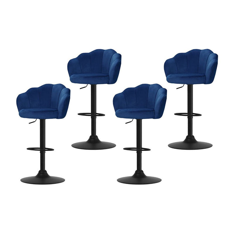 Furniture > Bar Stools & Chairs > Table & Bar Stools - Artiss 4x Bar Stools Gas Lift Velvet Blue - Garden Yard