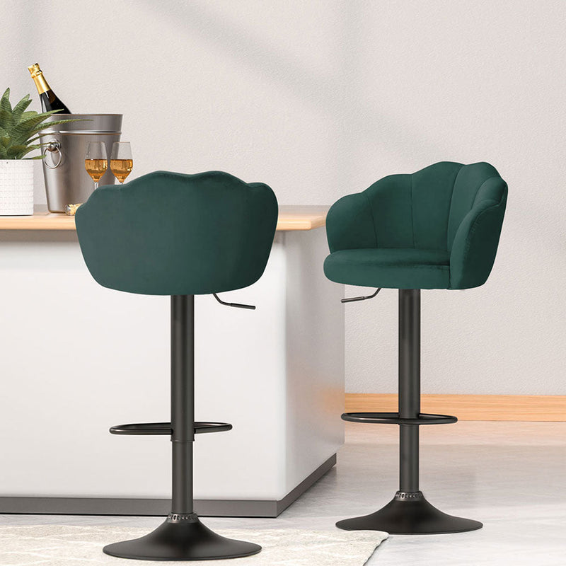 Furniture > Bar Stools & Chairs > Table & Bar Stools - Artiss 4x Bar Stools Gas Lift Velvet Green - Garden Yard