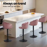 Furniture > Bar Stools & Chairs > Table & Bar Stools - Artiss 4x Bar Stools Gas Lift Velvet Pink - Garden Yard