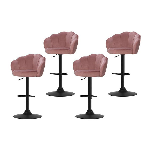 Furniture > Bar Stools & Chairs > Table & Bar Stools - Artiss 4x Bar Stools Gas Lift Velvet Pink - Garden Yard