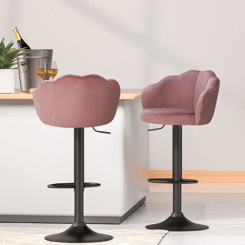 Furniture > Bar Stools & Chairs > Table & Bar Stools - Artiss 4x Bar Stools Gas Lift Velvet Pink - Garden Yard