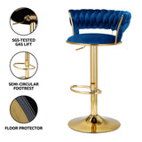 Furniture > Bar Stools & Chairs > Table & Bar Stools - Artiss 4x Bar Stools Gas Lift Velvet Woven Backrest Navy - Garden Yard