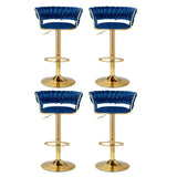 Furniture > Bar Stools & Chairs > Table & Bar Stools - Artiss 4x Bar Stools Gas Lift Velvet Woven Backrest Navy - Garden Yard