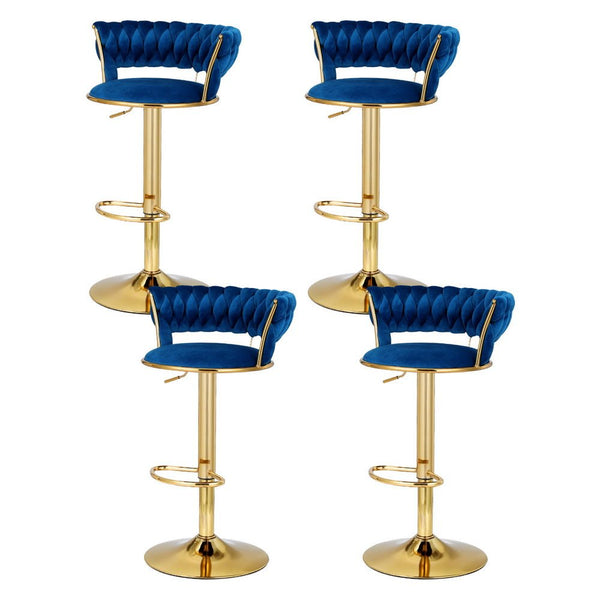 Furniture > Bar Stools & Chairs > Table & Bar Stools - Artiss 4x Bar Stools Gas Lift Velvet Woven Backrest Navy - Garden Yard