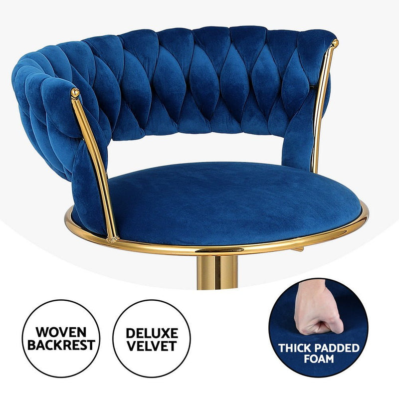 Furniture > Bar Stools & Chairs > Table & Bar Stools - Artiss 4x Bar Stools Gas Lift Velvet Woven Backrest Navy - Garden Yard