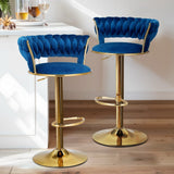 Furniture > Bar Stools & Chairs > Table & Bar Stools - Artiss 4x Bar Stools Gas Lift Velvet Woven Backrest Navy - Garden Yard