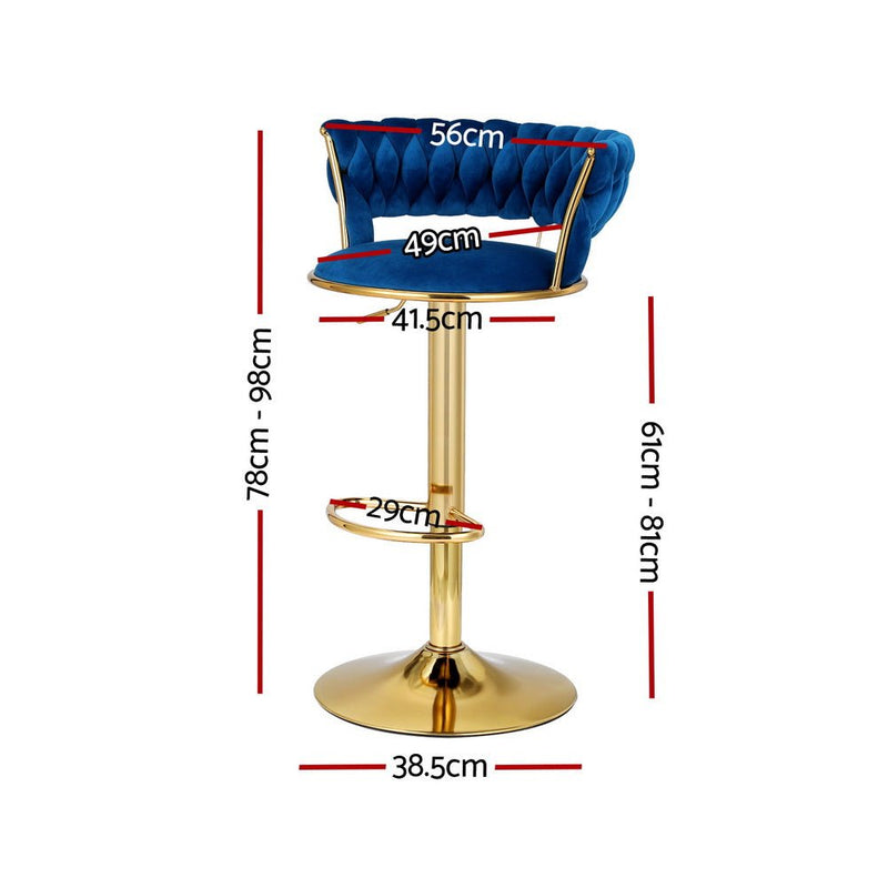 Furniture > Bar Stools & Chairs > Table & Bar Stools - Artiss 4x Bar Stools Gas Lift Velvet Woven Backrest Navy - Garden Yard