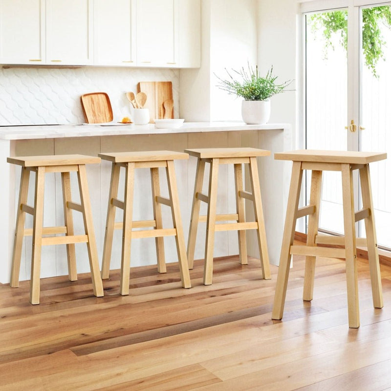 Furniture > Bar Stools & Chairs > Table & Bar Stools - Artiss 4x Bar Stools Kitchen Chairs Wooden Nature - Garden Yard