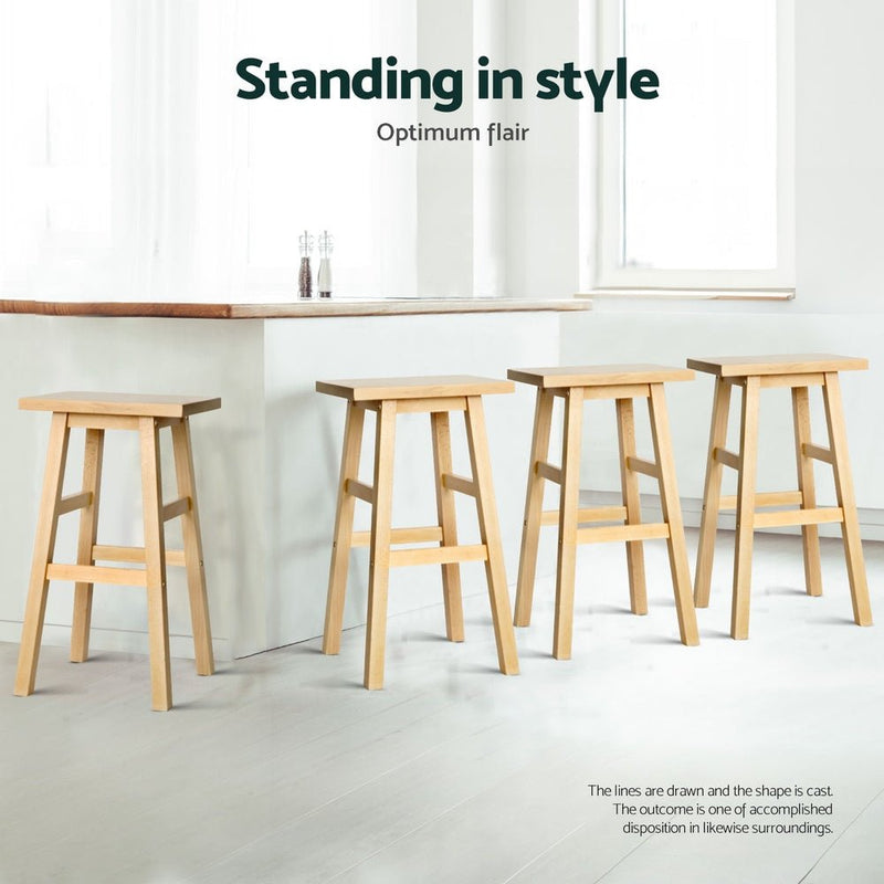 Furniture > Bar Stools & Chairs > Table & Bar Stools - Artiss 4x Bar Stools Kitchen Chairs Wooden Nature - Garden Yard