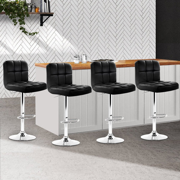 Furniture > Bar Stools & Chairs > Table & Bar Stools - Artiss 4x Bar Stools Leather Gas Lift Black - Garden Yard