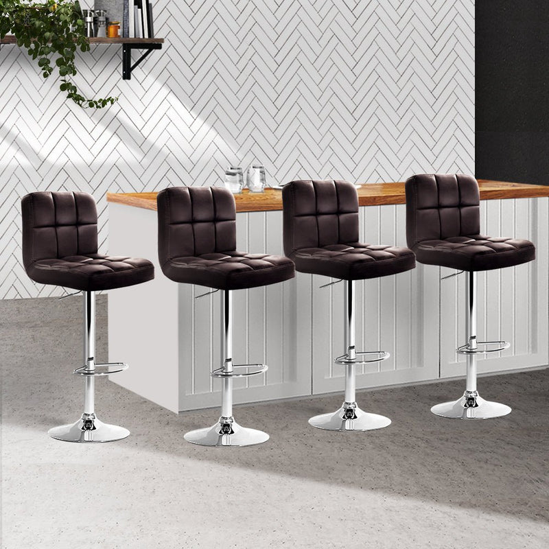 Furniture > Bar Stools & Chairs > Table & Bar Stools - Artiss 4x Bar Stools Leather Gas Lift Brown - Garden Yard