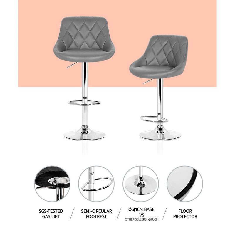 Furniture > Bar Stools & Chairs > Table & Bar Stools - Artiss 4x Bar Stools Leather Padded Gas Lift Grey - Garden Yard