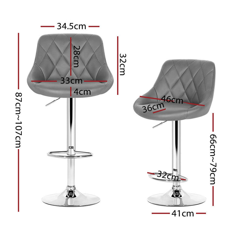 Furniture > Bar Stools & Chairs > Table & Bar Stools - Artiss 4x Bar Stools Leather Padded Gas Lift Grey - Garden Yard