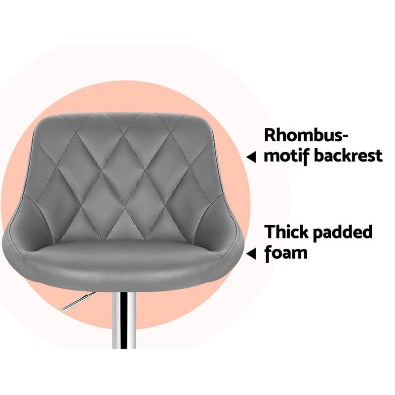 Furniture > Bar Stools & Chairs > Table & Bar Stools - Artiss 4x Bar Stools Leather Padded Gas Lift Grey - Garden Yard