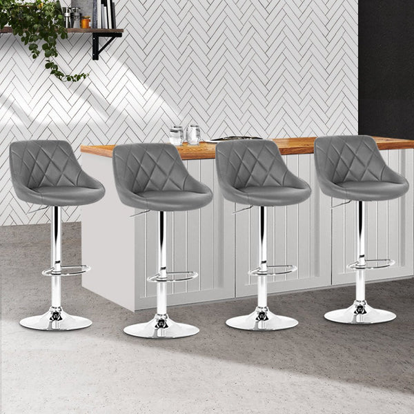 Furniture > Bar Stools & Chairs > Table & Bar Stools - Artiss 4x Bar Stools Leather Padded Gas Lift Grey - Garden Yard