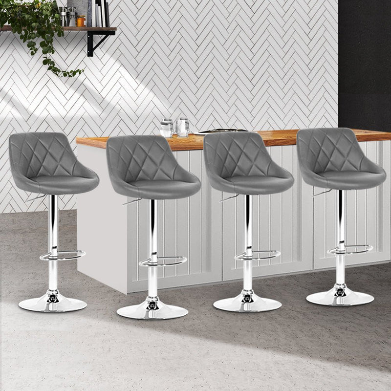 Furniture > Bar Stools & Chairs > Table & Bar Stools - Artiss 4x Bar Stools Leather Padded Gas Lift Grey - Garden Yard